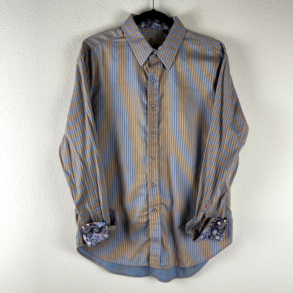 Robert Graham Shirt Mens XL Flip Cuff Striped Button Up Long Sleeve Career - Picture 4 of 14